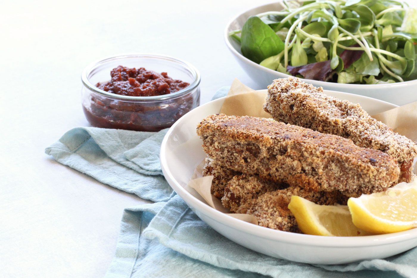 Baked tempeh fingers by Active Vegetarian