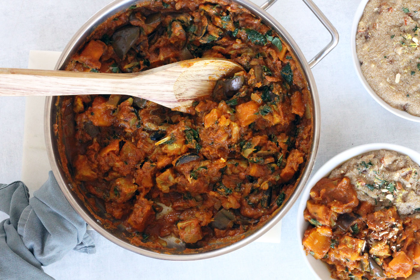 Moroccan spiced vegetable and tempeh stew with lemon made by Active Vegetarian