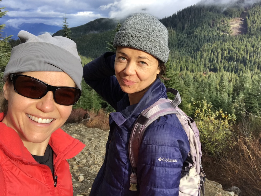 Nikki and Zuzana hiking in British Columbia Nature mountains plant powered athlete